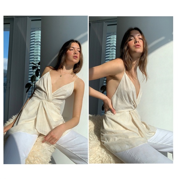 Aritzia Tops - NWT Aritzia Wilfred Cream Pursuit Wrap Cami Spaghetti Straps Top in Espace L